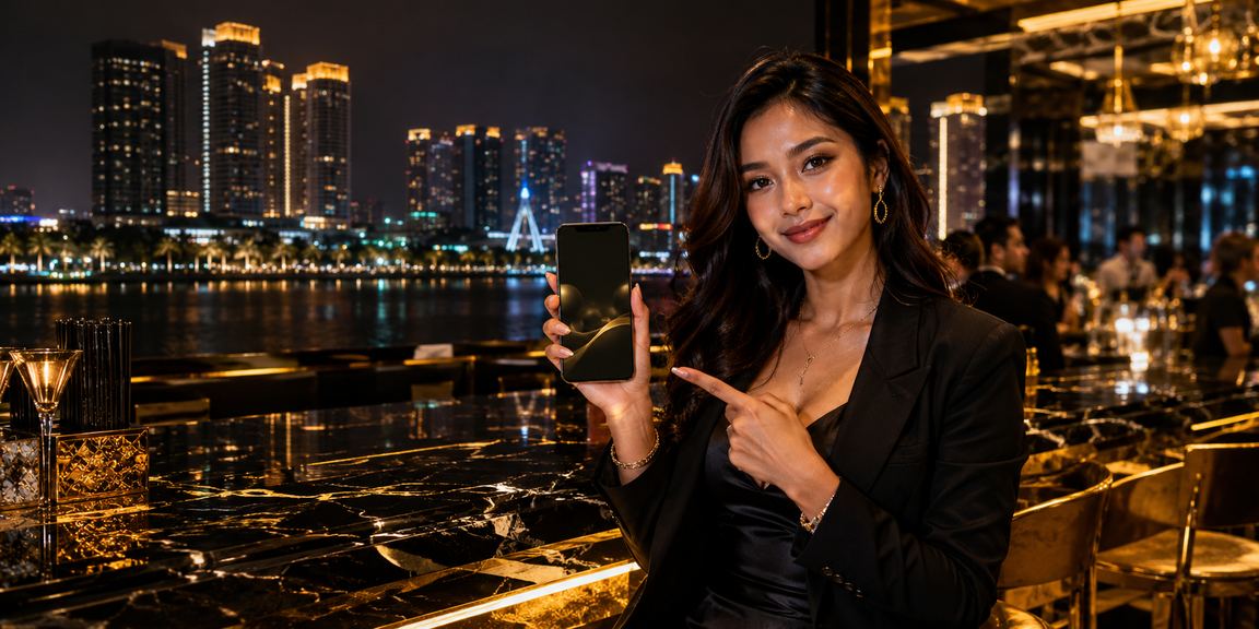 Model Vietnam menerima bonus deposit dengan ekspresi antusias di depan layar platform