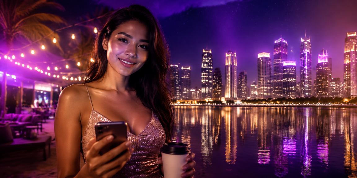 Pengguna mengakses casino mobile di kafe Vietnam sambil menikmati kopi dan melihat promosi