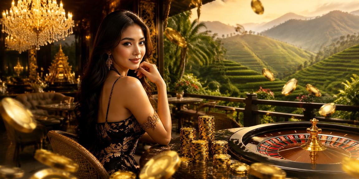 Meja roulette kasino Vietnam dengan cangkir kopi di sisi meja, suasana santai namun elegan
